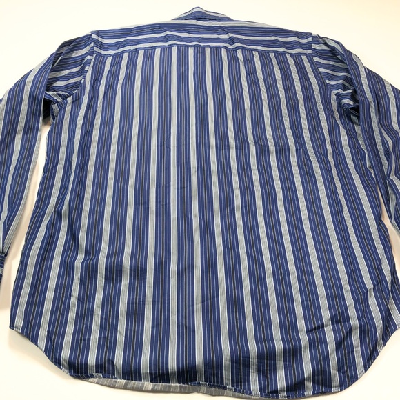 Bugatchi Uomo L Floral Flip Cuff Blue Stripe Shirt - Picture 4 of 4